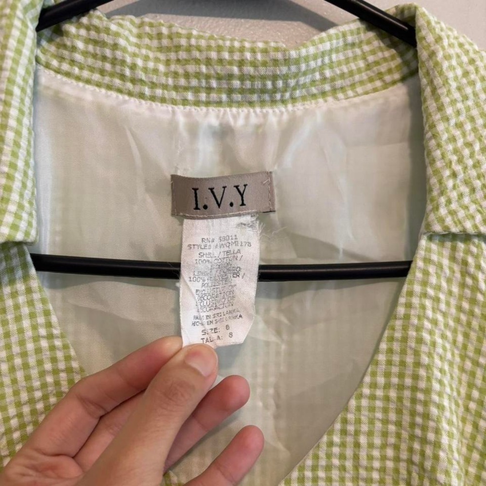 60's 70's Vintage Retro Halter Cottagecore Green Plaid Midi Boho Dress - Small - Picture 8 of 9